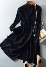 Elegant Knit Sweater Dress V-Neck Wrap Style Loose Long Dress for Autumn Winter
