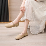 Damen-Mary-Jane-Schuhe aus echtem Leder – Ballerinas mit eckiger Zehenpartie