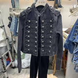 Napoleon Militärjacke für Damen – Blazer mit Strick-Patchwork und Knopfleiste