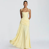 Women’s Solid Square Neck Pleated Sling Dress