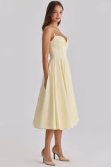 Women's Elegant Yellow Sweetheart Midi Dress