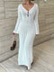 Women’s See-Through V-Neck Hollow Out Beach Dress, Sexy Backless Knitwear