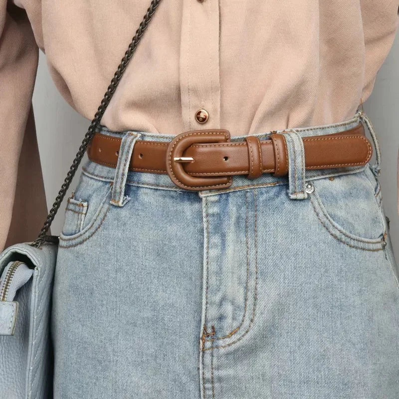 Damen Luxus-Schmaler Ledergürtel – Dünner Designergürtel mit Vintage-Schnalle