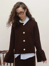 Gerippter Patchwork Lockerer Langarmpullover, Einfarbige Strickjacke