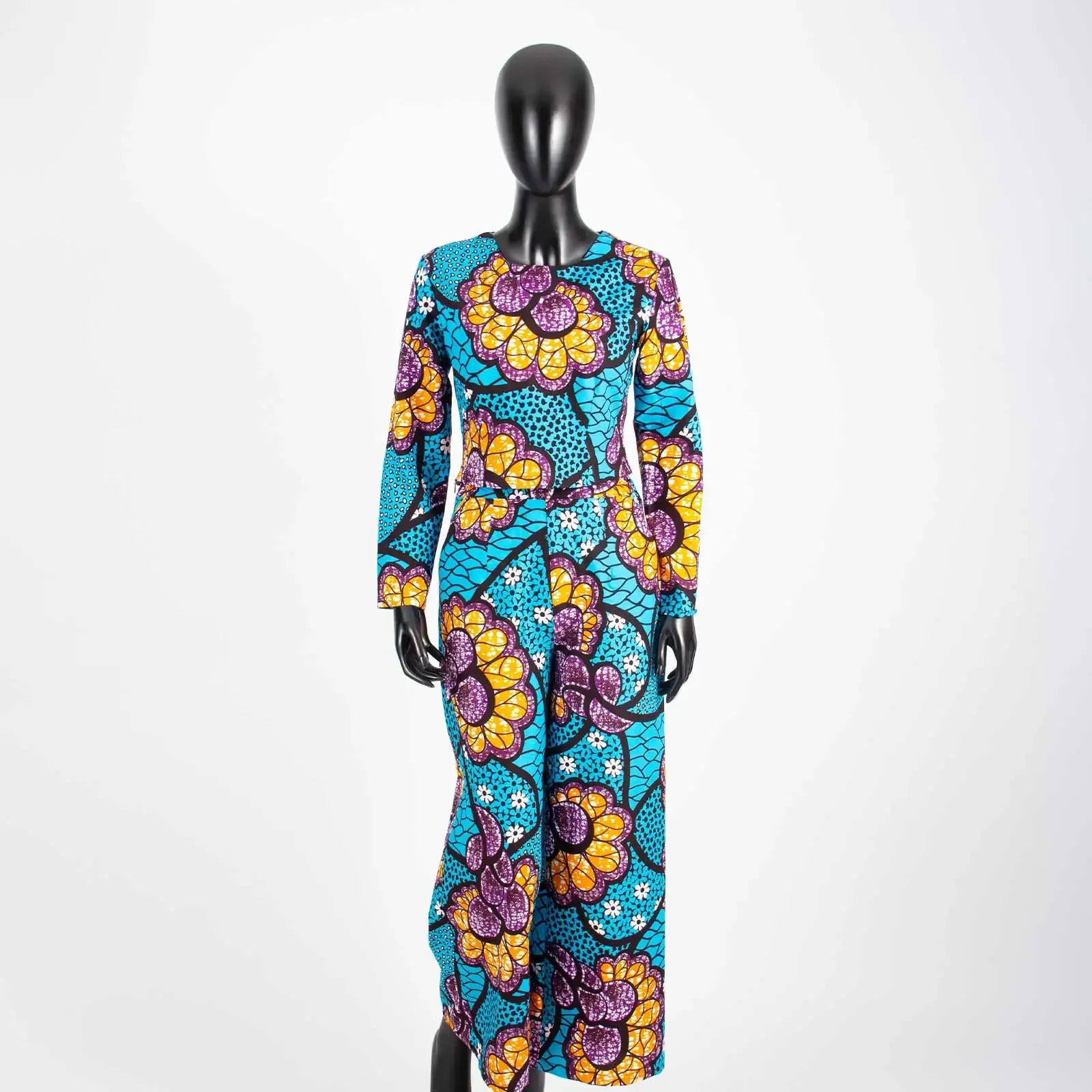 Women Wax Cotton Elegant Full Sleeve Cropped Top and Wide Leg Trousers Set