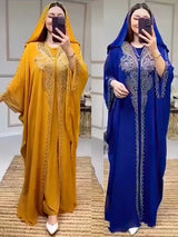 Muslimische Kleider für Frauen – Kapuzenabaya 2-teiliges Set – Diamant-Jalabija-Partykleid