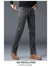 Herren Warme Winterjeans – Schmale, gerade geschnittene Jeans mit Fleecefutter