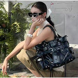 The Noir-Rebel Silhouette Retro Pleated Motorcycle Bag
