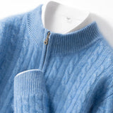 Men’s 100% Pure Cashmere Zipper Sweater – Thickened Warm High Collar Pullover
