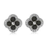 18K Gold Plated Flower Stud Earrings - Sparkling CZ Inlaid Multi-Color 4-Leaf Clover Earrings