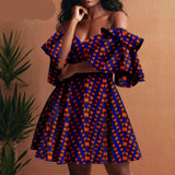 African Off-Shoulder Mini Dress High-Waist Ankara Party Dress For Women