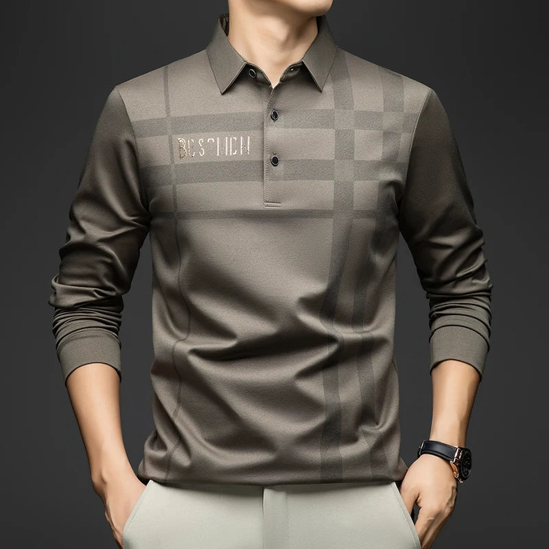 Herren Langarm Kariertes Poloshirt – Frühling Herbst Lässiges Golf Oberteil
