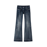 Y2K Vintage Damen Low-Waist Jeans | Unifarbene Washed Denim Hose