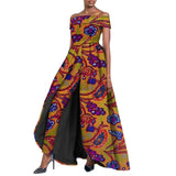 Hochgeschlitztes langes Kleid und Ankara-Hose, traditionelles Dashiki-Wachs-Print-Outfit