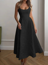 Das "Solis" rückenfreie Maxikleid – Elegantes A-Linien-Sommerkleid mit Rundhalsausschnitt – Ärmelloses Trägerkleid