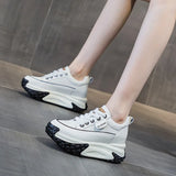 Women’s 7cm Leather Platform Wedge Sneakers – 3 Inch Chunky Heel Shoes