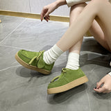 Women’s Genuine Leather Suede Loafers – British Style Lace-Up Oxford Shoes