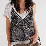 Damen Pailletten-Mesh-Tanktop im Y2K-Stil – Glitzerndes, blumig besticktes Cami-Top