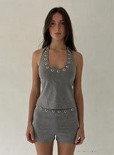 Damen-Metall-Hohl-Neckholder-Weste – Sexy Plunge Bodycon Camisole-Top