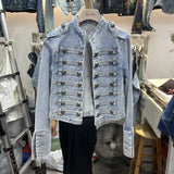 Napoleon Militärjacke für Damen – Blazer mit Strick-Patchwork und Knopfleiste