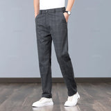 Klassische Herren-Arbeitshose mit Karomuster – Slim Fit Stretch-Businesshose