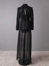 Damen Blazer mit Mesh-Einsätzen und Nagelkette & Chiffonhose mit hoher Taille