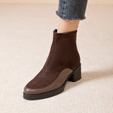 Women’s Genuine Leather Ankle Boots – Pointed Toe Chunky High Heel Boots