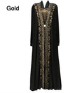 Schwarze muslimische Abaya für Damen | Pailletten-Kaftan und elegantes Spleiß-Maxikleid
