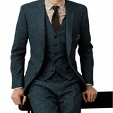 Herren 3-teiliger Tweed-Anzug – Slim Fit Business-Anzug, Gentleman Hochzeitsanzug Blazer, Weste & Hose