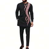 Afrikanisches Dashiki-Set für Herren | Langarm-Oberteil mit Rundhalsausschnitt und passender Hose