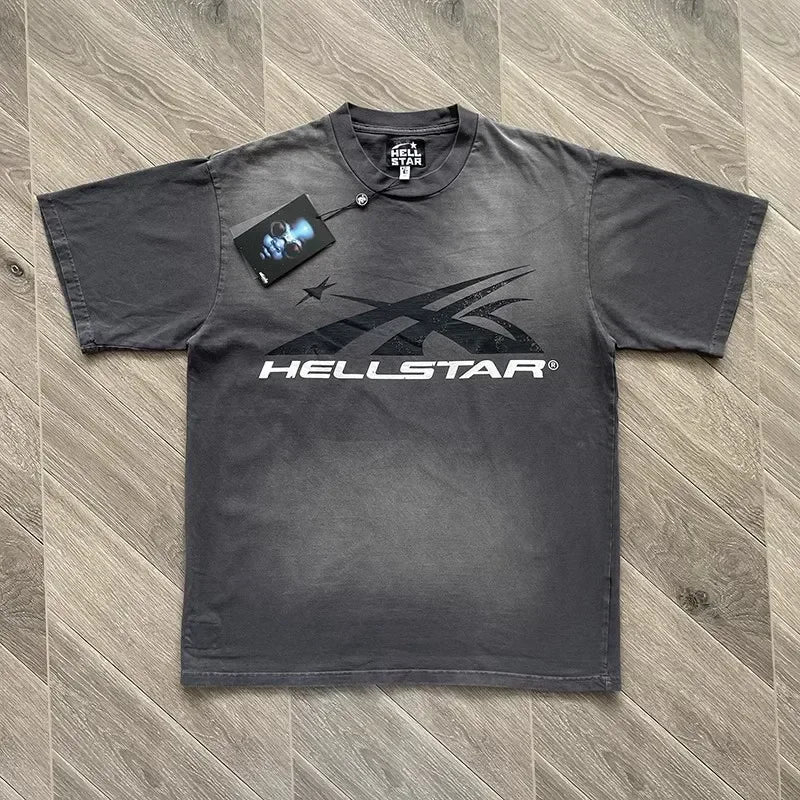 Hellstar Vintage Washed Cotton T-Shirt | Large Logo Half Sleeve Tee
