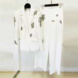 2pcs Crystal Formal Suit Set for Women – Slim Fit Rhinestone Tuxedo – Luxury Business Dinner Suit