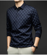 Herren Langarm-Polohemd – Business Casual Slim Fit Karo T-Shirt