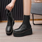 Damen-Stiefeletten aus echtem Leder – Kurzschaftstiefel mit Plateauabsatz