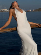 Women’s Gold Ring Halter Backless Maxi Dress