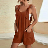 Damen Sommer-Overall – Lockerer ärmelloser Jumpsuit mit Bindeträgern