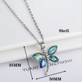 Natural Abalone Shell Butterfly & Dragonfly Pendant Necklace