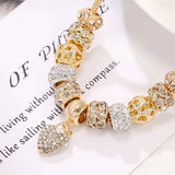 Crystal Heart Charm Bracelet for Women – Gold Tone Snake Chain Bracelet