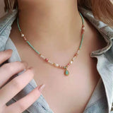 Natural Stone & Pearl Beaded Necklace – Water Droplet Pendant Clavicle Chain