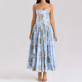 Geblümtes Midi-Sommerkleid – Elegantes Spaghettiträger-Kleid mit fließendem Schnitt