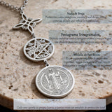 Triple Protection Necklace for Women & Men | Stainless Steel Witch Knot, Pentagram & Tetragrammaton Pendant
