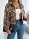 Women’s Plaid Cropped Woolen Jacket – Lantern Long Sleeve Button-Up Coat