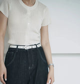 Women's Classy Skinny Belt – Bonded Leather Casual Waistband with Shiny Metal Buckle