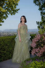 Herzausschnitt Tüll Abschlussballkleid | Mehrstufiges plissiertes Applikations-Celebrity-Kleid