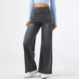 Damen Jeans mit weitem Bein – lange, gerade geschnittene Hose mit elastischem Bund