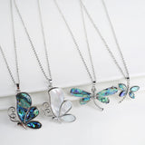Natural Abalone Shell Butterfly & Dragonfly Pendant Necklace