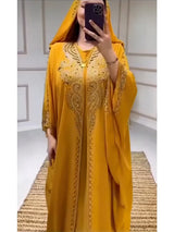Muslimische Kleider für Frauen – Kapuzenabaya 2-teiliges Set – Diamant-Jalabija-Partykleid