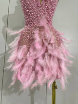 Luxuriöses Damen-Minikleid mit Strass und Perlen – Sexy Feder-Neckholder-Abendkleid mit Rückenausschnitt