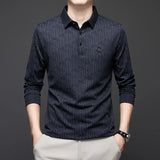 Men's Long Sleeve Polo Shirt with Badge – Business Casual Solid Color Top