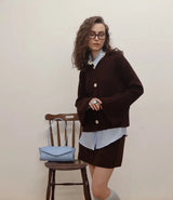 Gerippter Patchwork Lockerer Langarmpullover, Einfarbige Strickjacke
